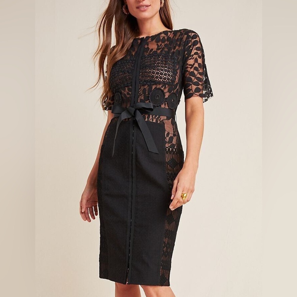 Anthropologie Byron Lars Carissima Sheath Lace dress Black LBD 00P